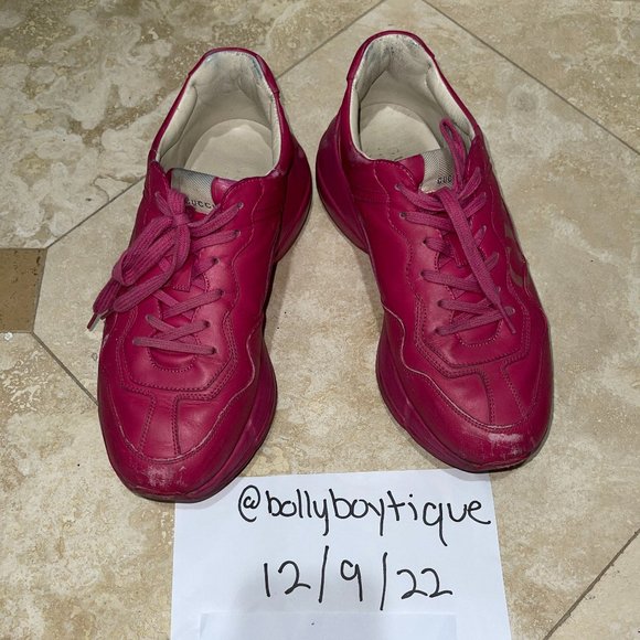 Gucci Pink Unisex Rhyton Leather Logo Low-Top Sneakers - Good Condition - Picture 1 of 10